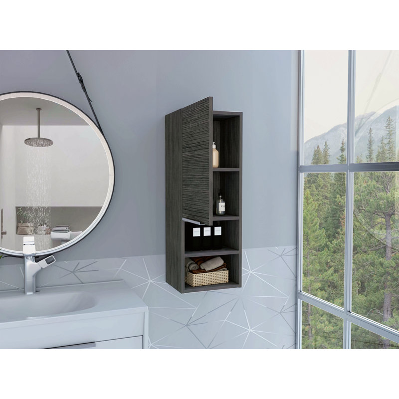 Bathroom Cabinet, Two Interior Shelves, Two External Shelves, Single Door Cabinet, Dark Gray