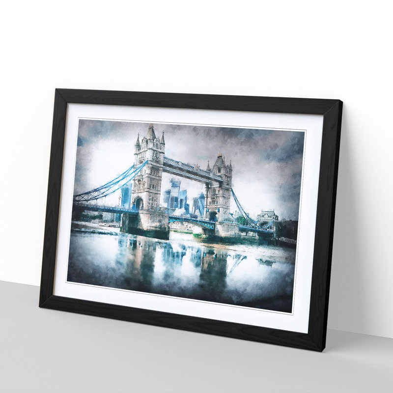 London Bridge - Picture Frame Graphic Art Print, 62cm H x 87cm W x 2cm D, Black Framed