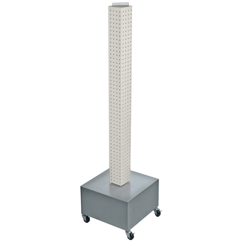 Présentoir de plancher à quatre côtés en équerre sur base pivotante en métal à roues. Tour Spinner Rack. Taille du panneau: l 4 po x H 48 po