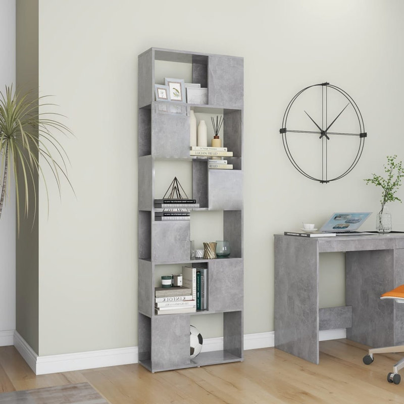 Borough Wharf Book Cabinet/Room Divider, (6 Shelves) 186cm H x 60cm W x 24cm D, Concrete Grey