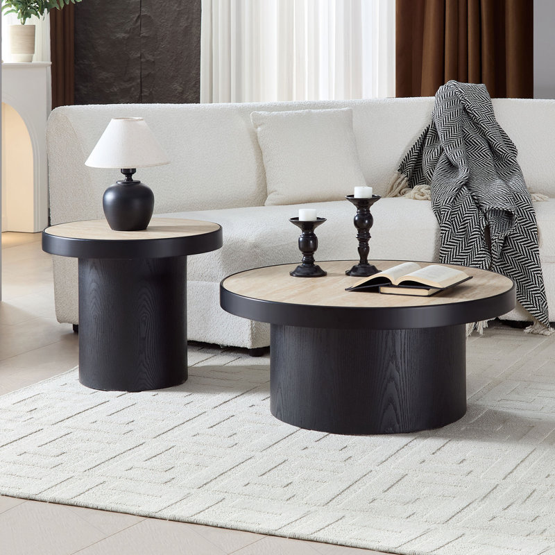 Ensemble de 2 tables basses, table basse ronde en panneau de fibres à densité moyenne pour salon, appartement