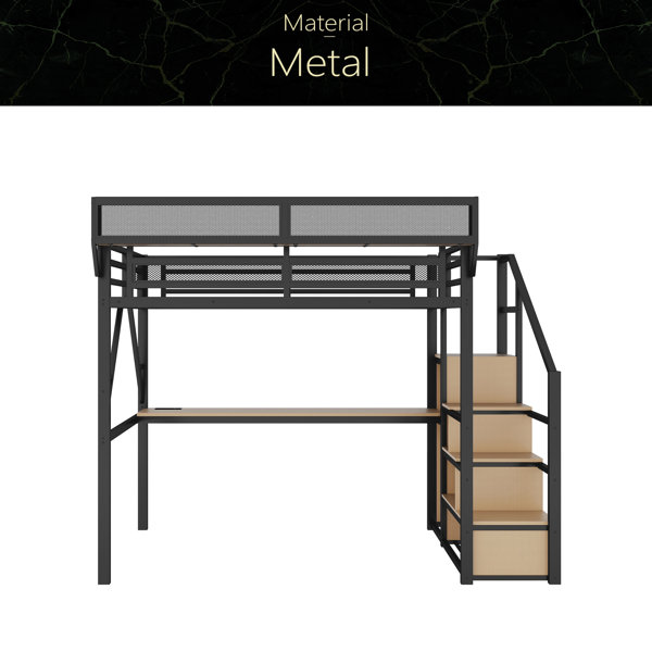 Harriet Bee Queen Loft Bed With Desk And Charging Station, Queen Size ...