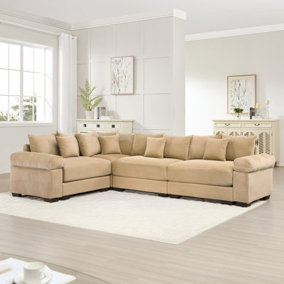 Canapé modulaire surdimensionné surdimensionné en nuage, canapé modulaire convertible avec accoudoirs très larges à assise profonde, 13 coussins décoratifs en velours côtelé de qualité supérieure, conception ergonomique, assemblage facile, pour les salons, chameau