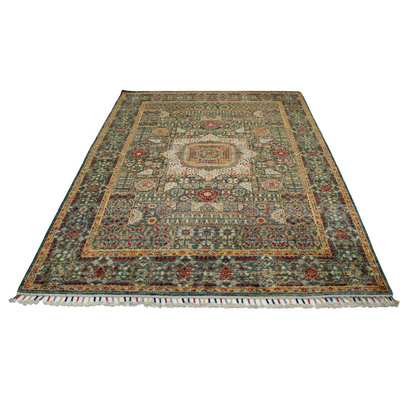Tapis tribal turc vert et multicolore 6 x 8