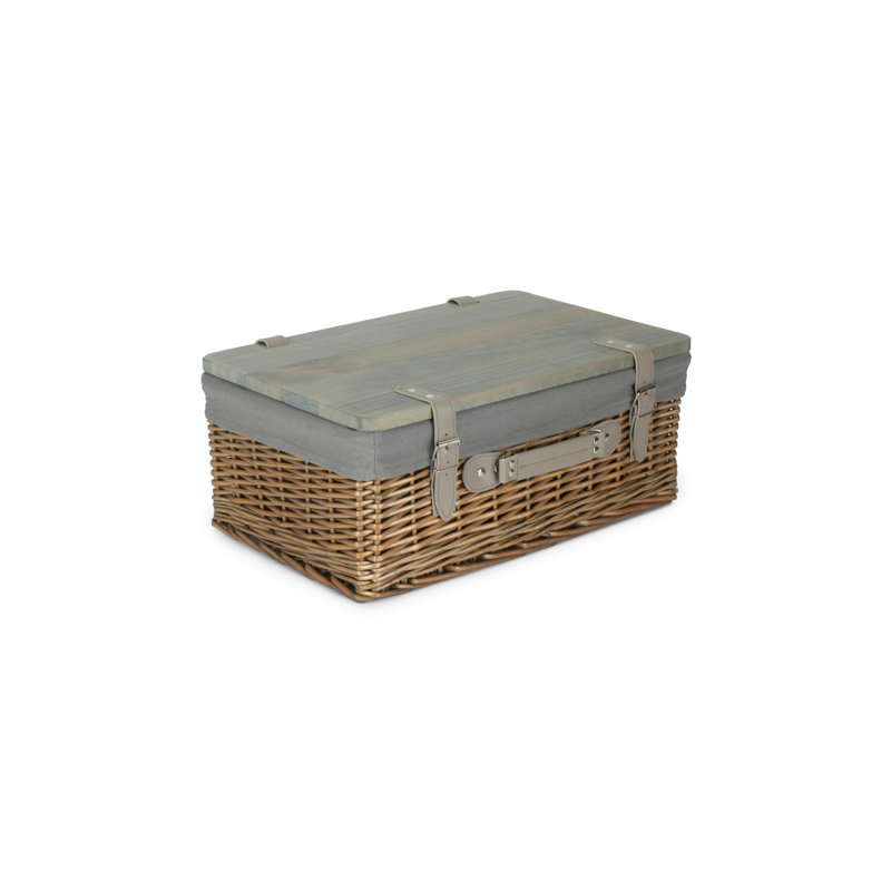 Wicker Lined Gift or Storage Hamper Basket with Lid, Buff/Black, 19cm H x 46cm W x 30cm D