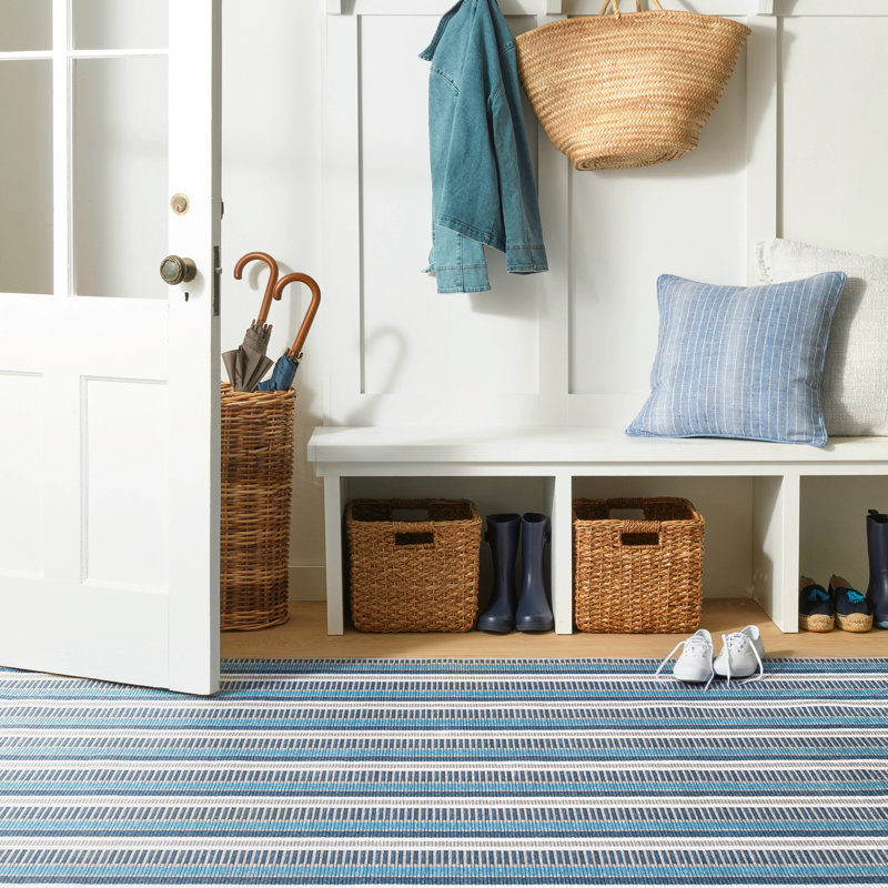 Always Greener Blue/Grey Machine Washable Rug, Rectangle 2' x 3'