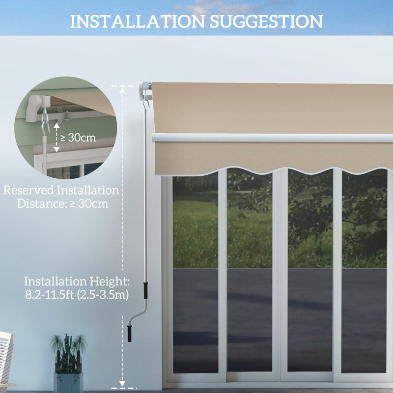 Manual Retraction Slope Patio Awning, Beige, 156" W  x 96" D
