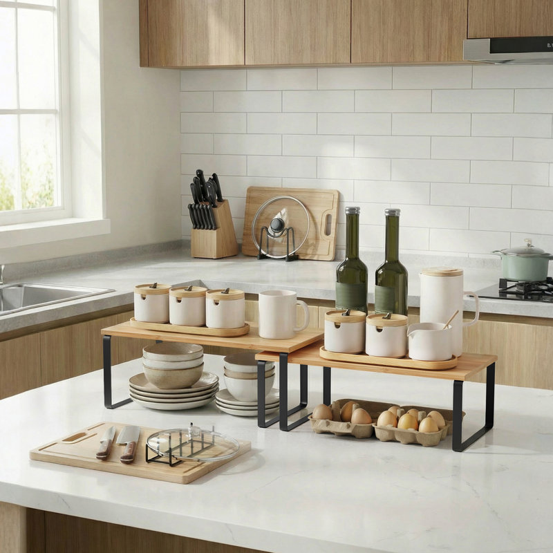 Ensemble de 2 organisateurs de tablettes extensibles, comptoir de cuisine et support à épices pour garde-manger et armoire