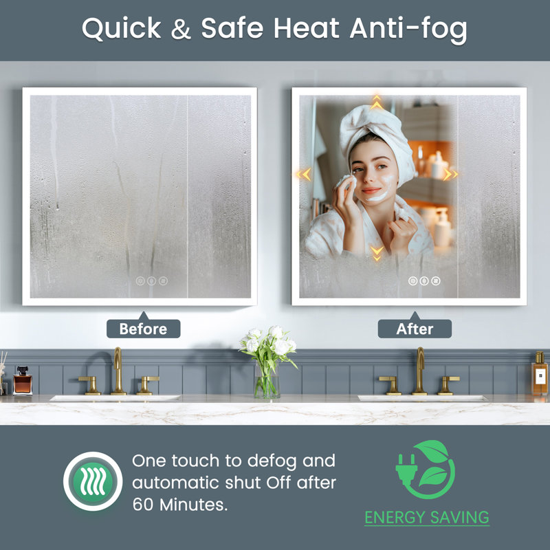 Recessed or Surface LED Mirror Medicine Cabinet, Defogger, Touch Sensor, Dimmer, Outlets and USBs, 30" H x 36" W x 5.47" D