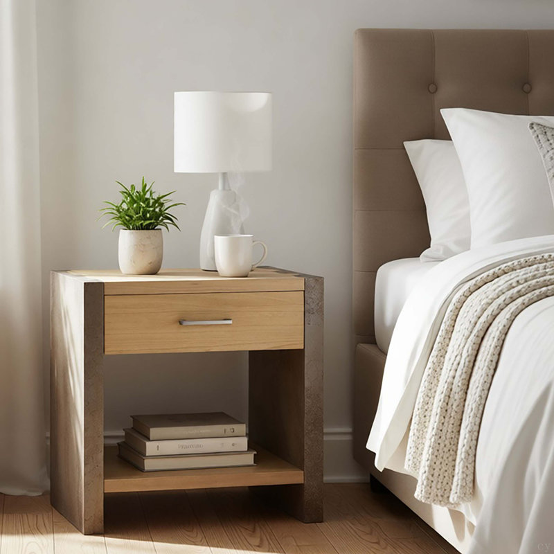 22.75 " W Standard Drawer Nightstand, Grey,Natural,Rust