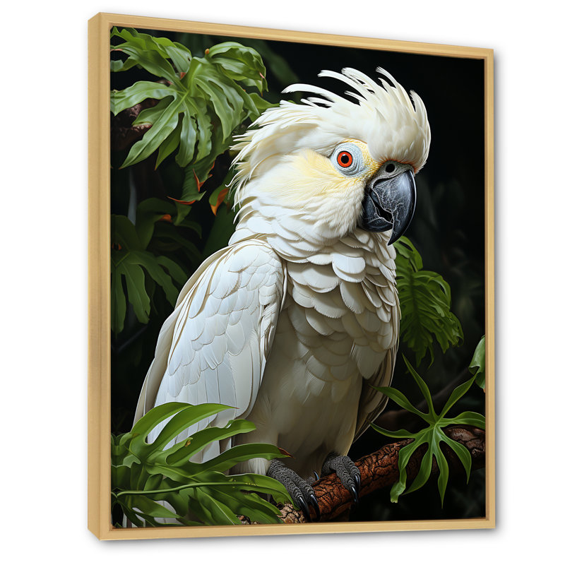 Cockatoos Tropical Haven sur toile, Cadre flottant naturel, H 32 po x l 16 po x P 1 po