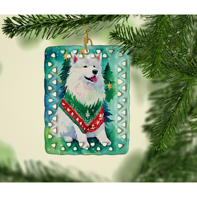 Ornement en porcelaine de Noël Samoyède, Samoyède 3621
