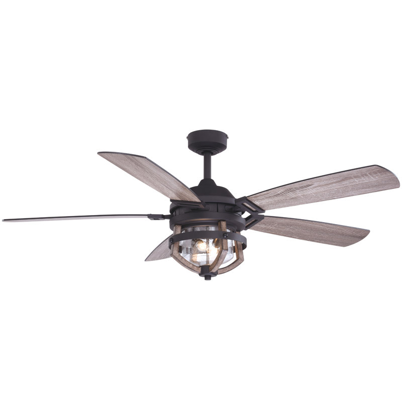 Gil 54" W Integrated LED Ceiling Fan, Matte Black/Rustic Oak