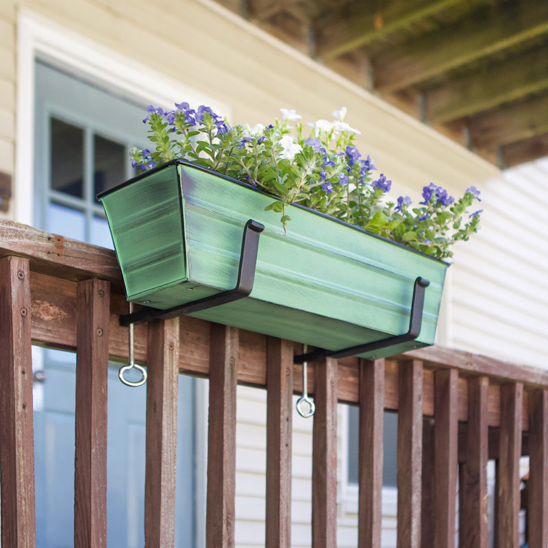 Metal Railing Planter, Green Patina