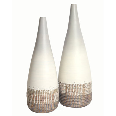 Ensemble de vases de plancher en bambou filé et en ruppie 2 pièces Oberon