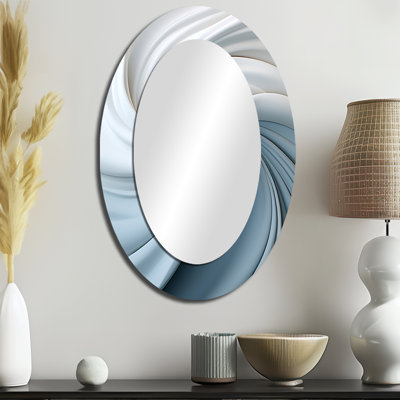 Blanc et bleu Zen Zephyr Spiral II - Grand miroir mural ovale sur métal