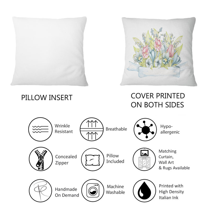 Bouquet de fleurs printanières colorées - coussin décoratif traditionnel imprimé 12 po x 20 po
