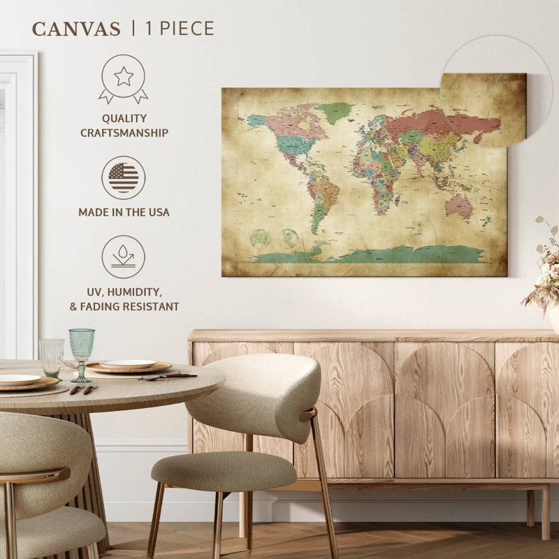Carte politique du monde à l'ancienne Aliaz, H 8 po x l 12 po
