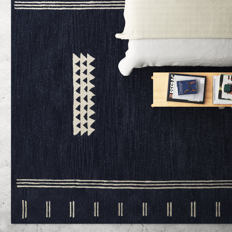 Sameer Geometric Handmade Tufted Wool Navy/Sand Area Rug, Rectangle 8' x 10'