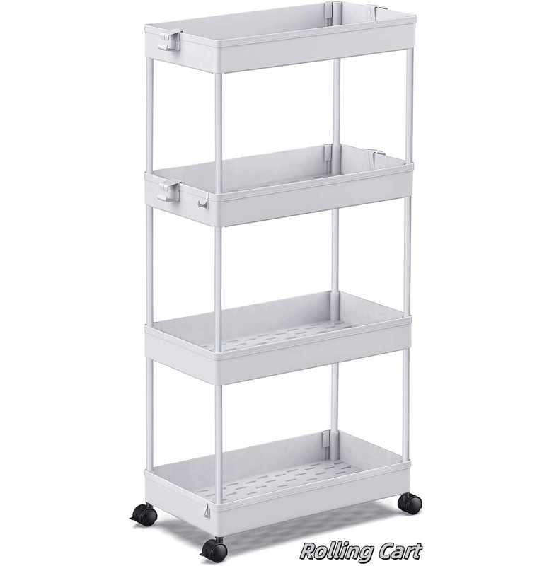 Rolling Storage Cart, Grey, 33.5" H x 8.66" W x 15.75" D