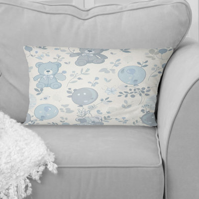 Blue Beige Vintage Baby Teddy Wallpaper I - Vintage Lumbar Pillow