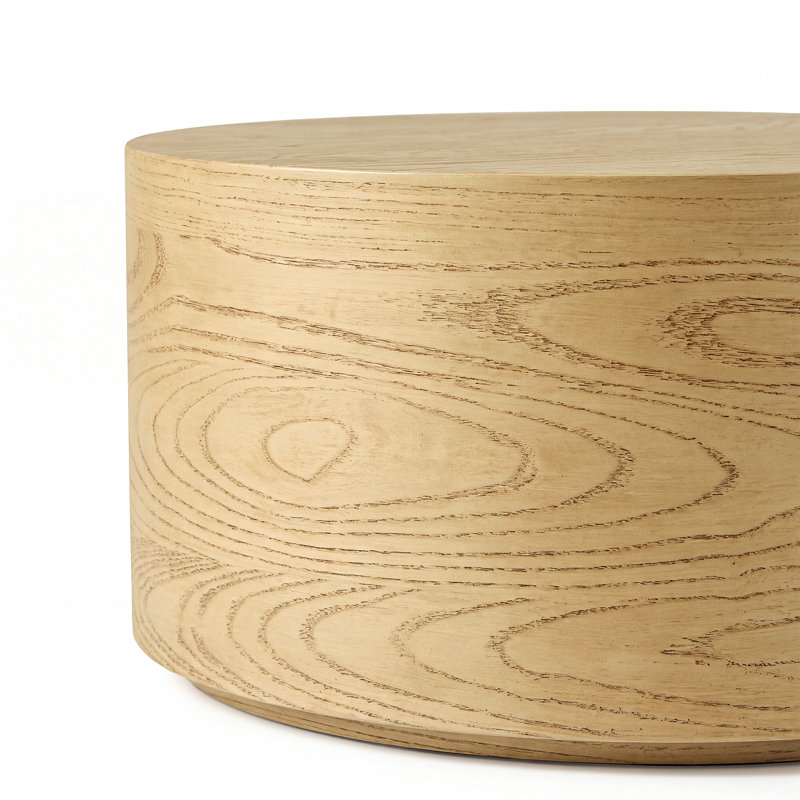 Table basse d'extérieur en oxyde de magnésium 28 po avec surface texturée aspect bois, ronde, chêne naturel, Jaune, Rond