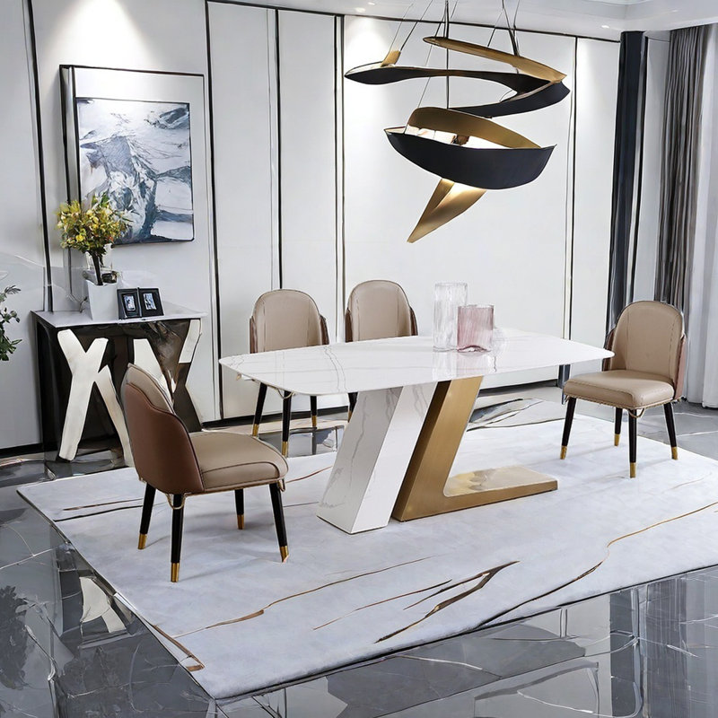 Table de salle à manger moderne et minimaliste avec panneau de pierre, H 29,5 po x L 63 po x l 35,4 po