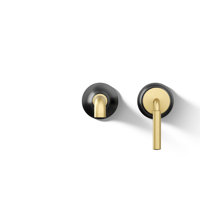 Tone Wall-Mount Single-Handle Bathroom Sink Faucet, Matte Black/Moderne Brass