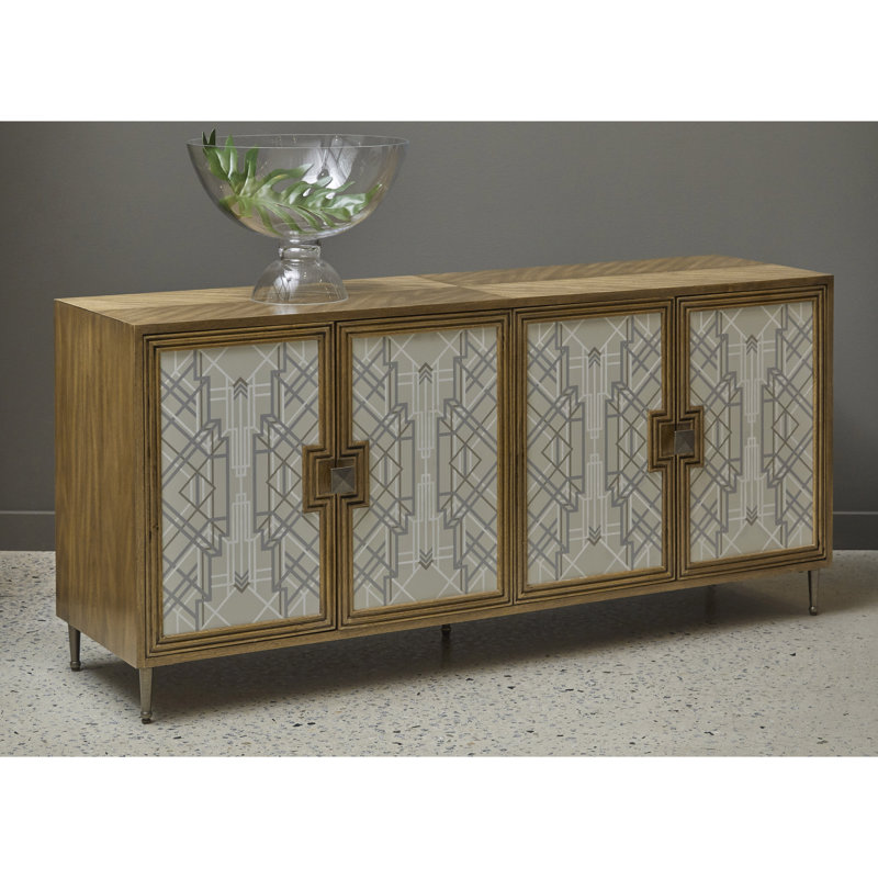 Light Wood and Gray 4-Door Mid-Century Modern Credenza