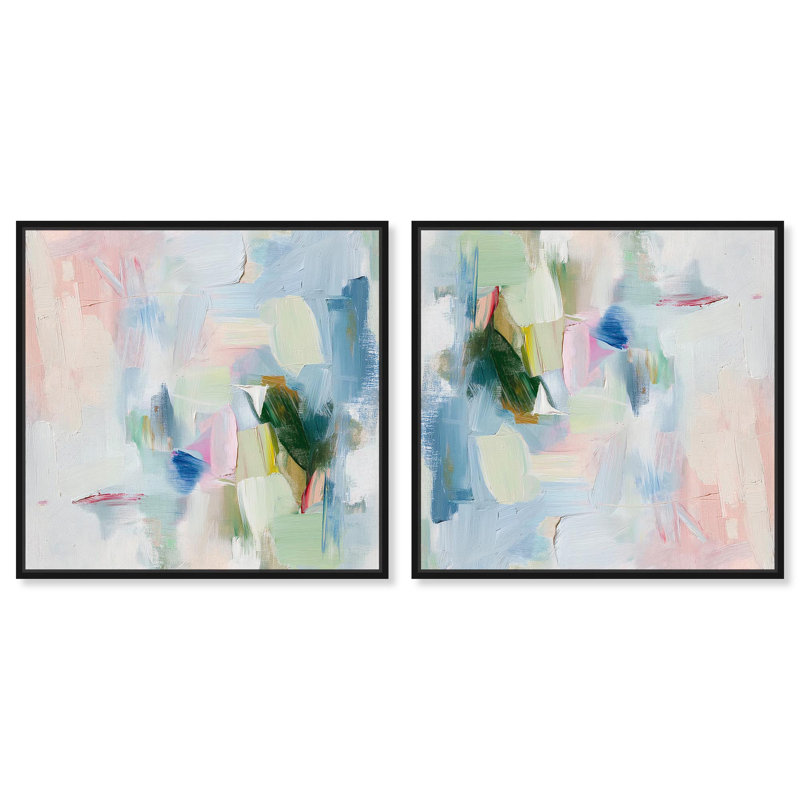 «Verdant Breeze Over White», ensemble d'art moderne sur toile par Art Remedy, H 13 po x l 13 po, Cadre noir