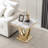 White Marble End Table, Modern Sofa Side Table with Mirrored Stainless Steel Base, Sqaure Faux Marble Accent End Table Bedside Table Nightstand for Living Room Bedroom Office-1986236219