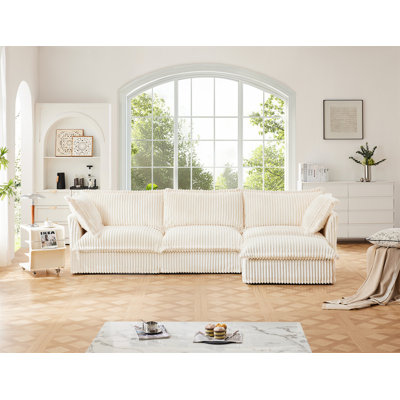 L-Shaped Slipcovered Sectional Sofa Couch