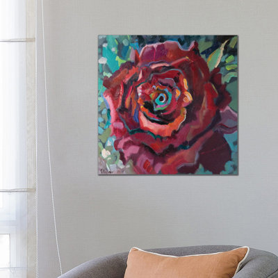 Red Rose 1 Piece Wrapped Canvas Painting