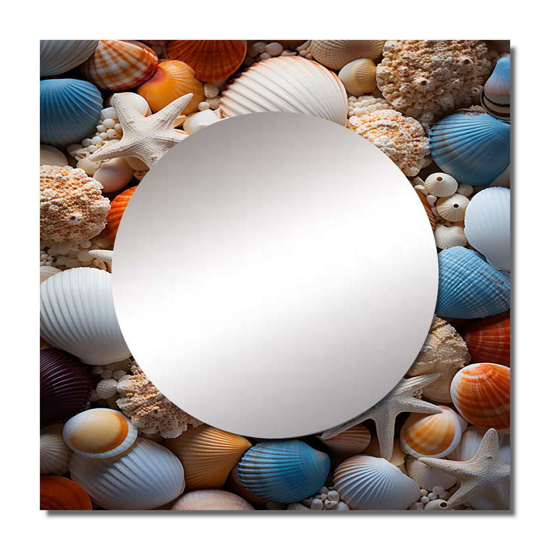 Décoration de plage Beach Seashell Symphony VI - Miroir carré animaux pour chambre à coucher, 29 po x 29 po