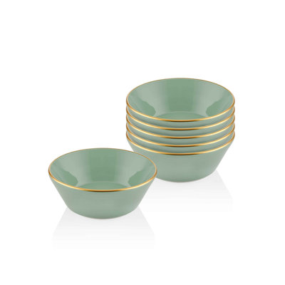 Élégant bol en céramique, couleur verte, 5,9 x 5,9 x 2,0 pouces | 100% céramique, capacité de 5,1 oz liq. Chacune | Va au lave-vaisselle, parfait pour servir des salades, des collations et des desserts | Ajout élégant à toute cuisine