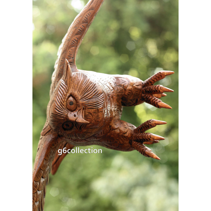 Gerimiah très grande sculpture sculptée à la main 20 chouette en bois brun foncé Statue Sculpture Figurine Home Decor