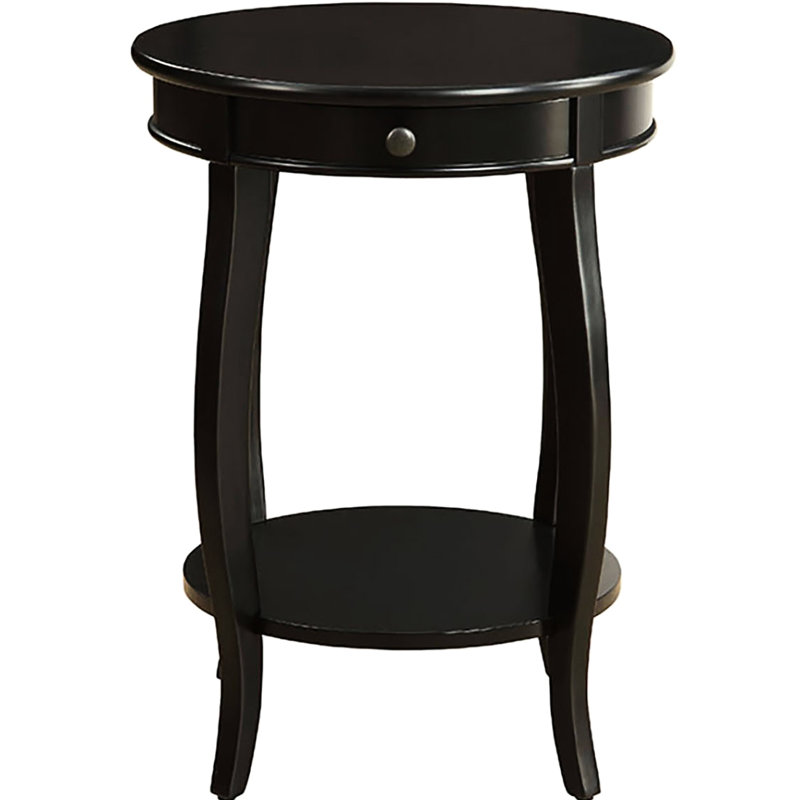 Table de bout ronde noire avec tiroir et tablette pour le rangement à domicile 1 espace de vie pratique