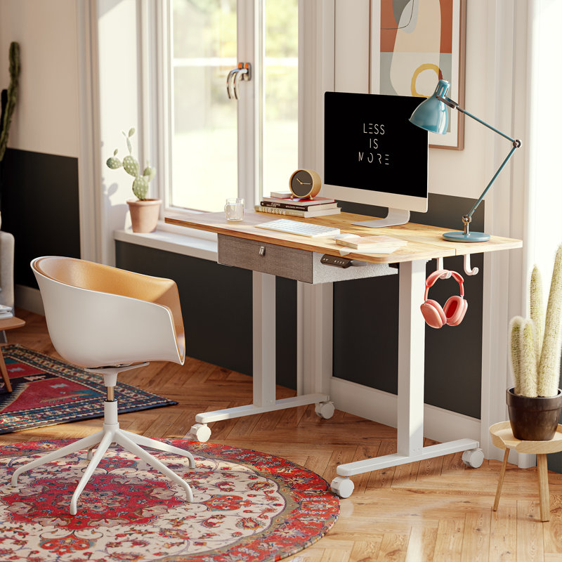 Bureau debout à hauteur ajustable, H 46 po x l 40 po x P 24 po, Rustique clair / blanc