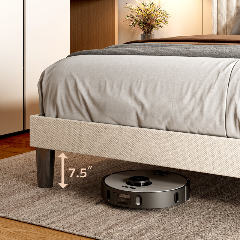 Lit plateforme tapissier Masad Manzanita, Beige, Double