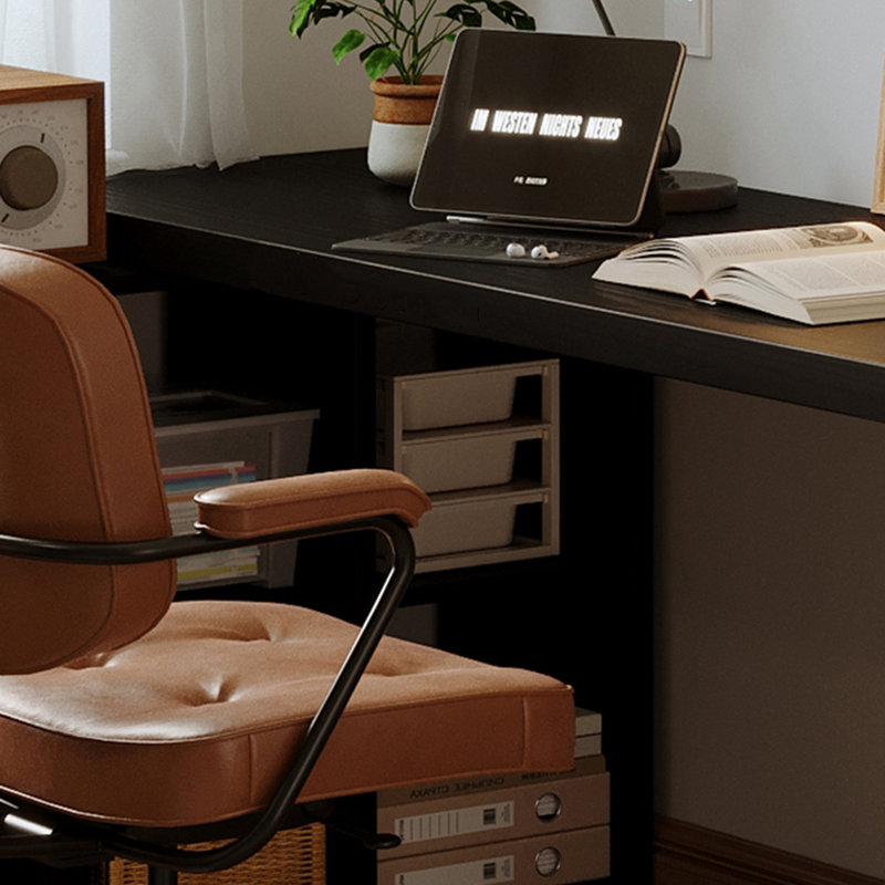 Bureau rectangulaire en bois massif noir, H 29,53 po x l 62,99 po x P 23,62 po, Retour à gauche
