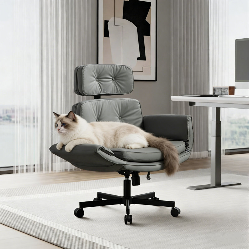 Cross-legged  Swivel Task Chair With Adjustable Armrests, Gray