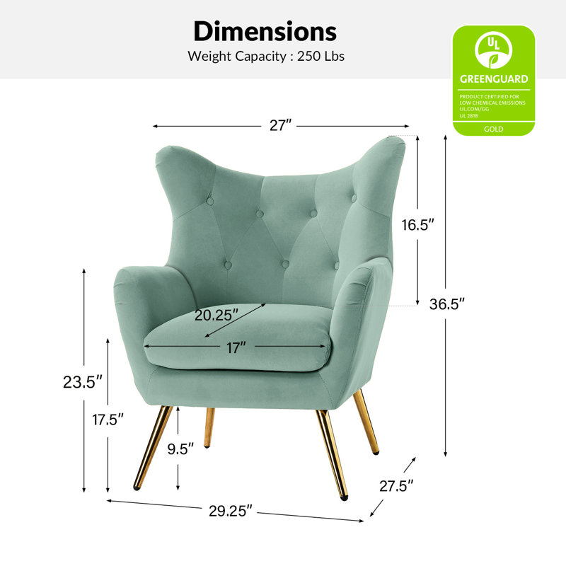 Fauteuil à oreilles 29,25 po Avianna, Velours sauge