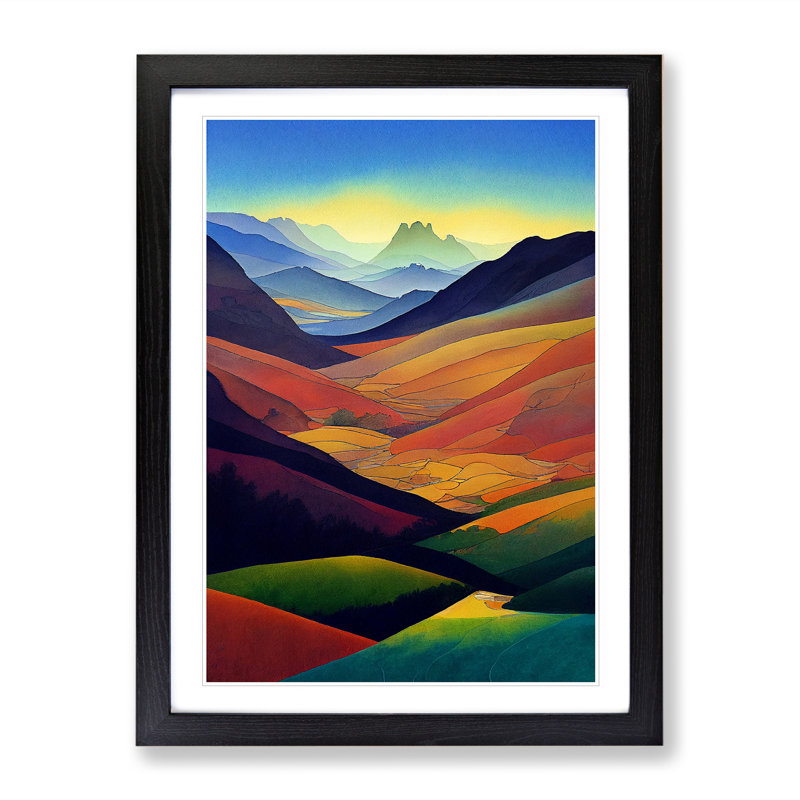 XV1022-2712X Meadow Landscape Watercolour No.4 - Single Picture Frame Painting, Black, 34cm H x 25cm W x 2cm D