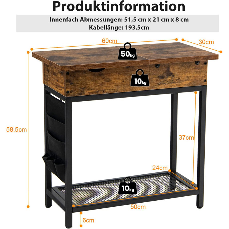 Rhianne End Table with Built-In Outlets