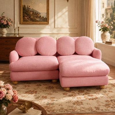 Veloria Chenille 3-Seater Sofa with Movable Ottoman, Deep Seat Couch with 4 Throw Pillows, Solid Wood Frame Modular Living Room Sofa