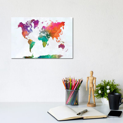 «World Map in Watercolor XV» par Paul Rommer, impression sur toile tendue
