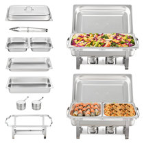 H/ 6 qt. Oval 23 Size Stainless Steel Chrome Accent Chafer Chafing Dish Food Warmer Buffet Set Servers and Warmers for Parties Dishes Warmers, Silver