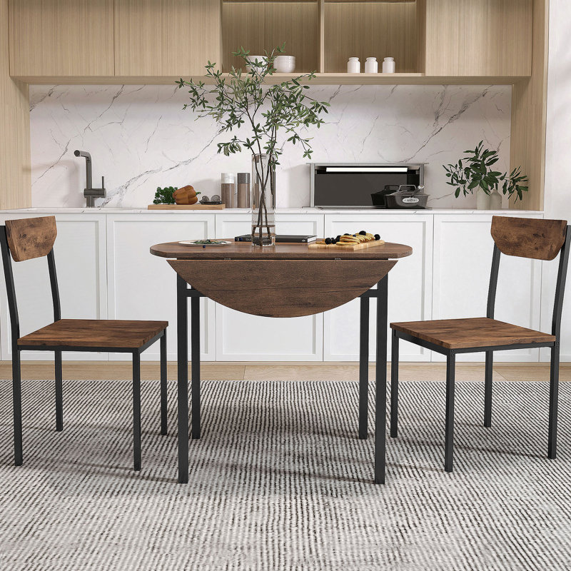 Ensemble de table de salle à manger 3 pièces avec abattant et 2 chaises, parfait pour les petits espaces, offrant fonctionnalité et style moderne