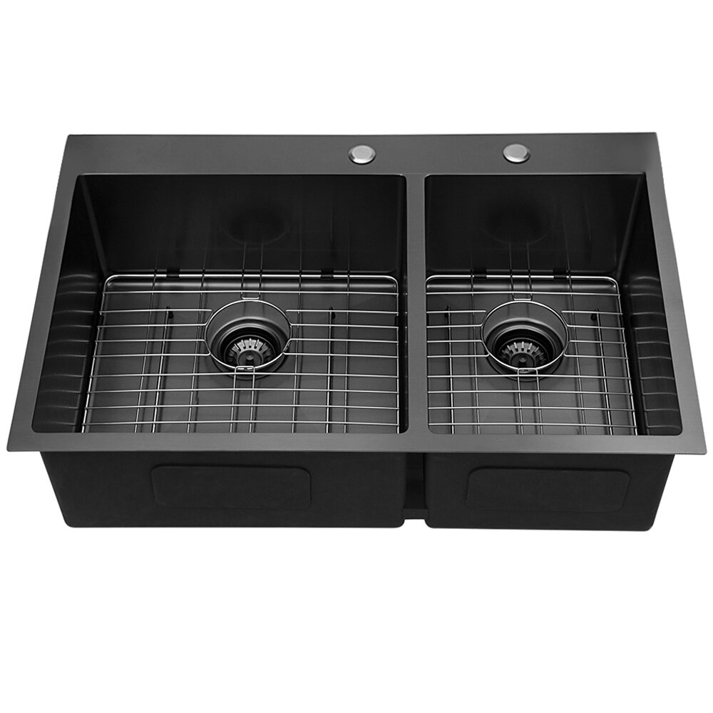 Kichae 33 L Drop In Double Bowl Stainless Steel Kitchen Sink Wayfair   33 L Drop In Double Bowl Stainless Steel Kitchen Sink 