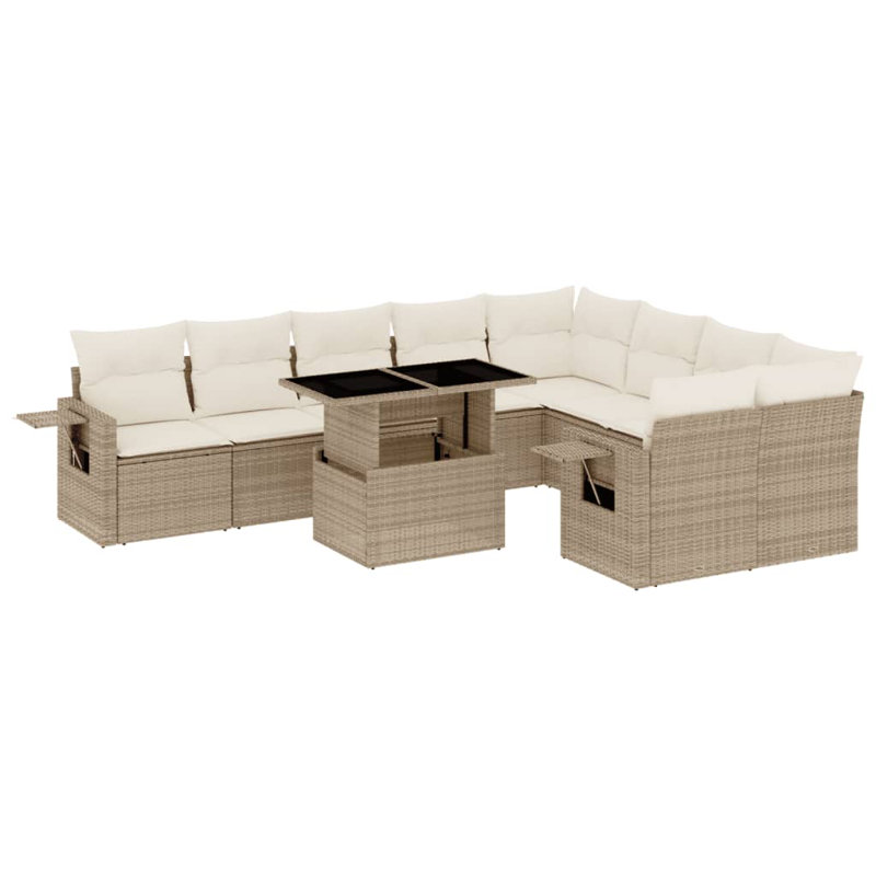 Ensemble de canapé de jardin en rotin PE beige, acier thermolaqué Vidaxl, verre trempé